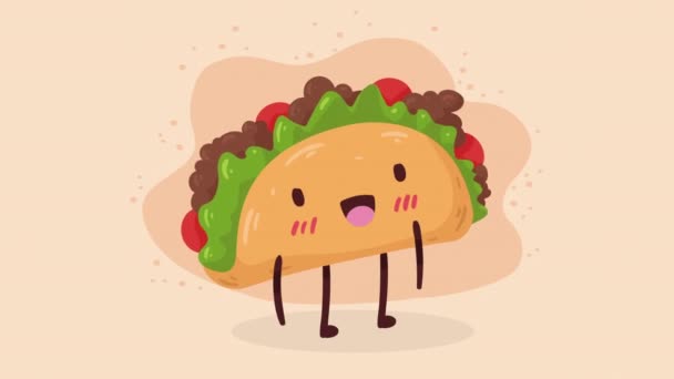 Mexicaanse Taco Kawaii Voedsel Karakter Animatie Video Geanimeerd — Stockvideo