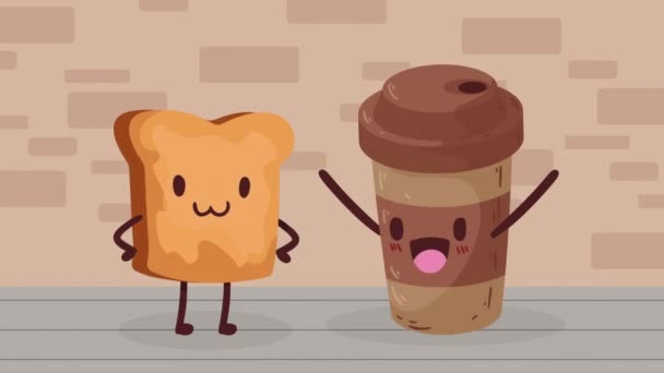 Chleba Toast Káva Konvici Video Animované — Stock video