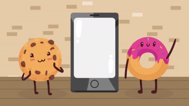 Biscoito Donut Personagens Kawaii Vídeo Animado — Vídeo de Stock