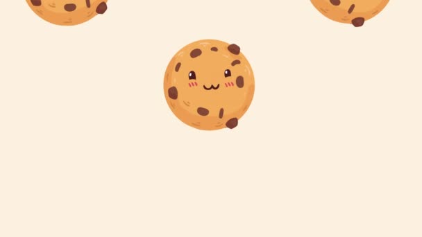 Süße Kekse Muster Kawaii Zeichen Video Animiert — Stockvideo