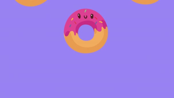 Doce Donuts Padrão Personagens Kawaii Vídeo Animado — Vídeo de Stock