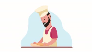 Ekmek pişiren adam karakter animasyonu, 4k video animasyonu