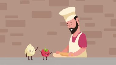 Ekmek pişiren adam karakter animasyonu, 4k video animasyonu