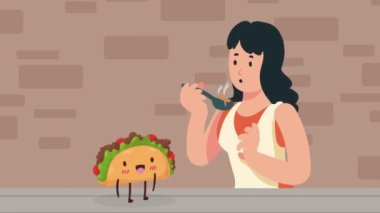 Meksika yemeği pişiren kadın animasyonu, 4k video animasyonu