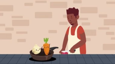 Karakter animasyonlu afro adam, 4k video animasyonu