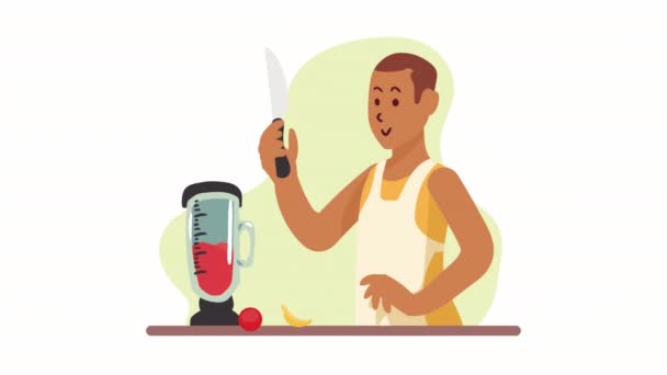 Hombre Cocina Con Animación Personajes Video Animado — Vídeos de Stock