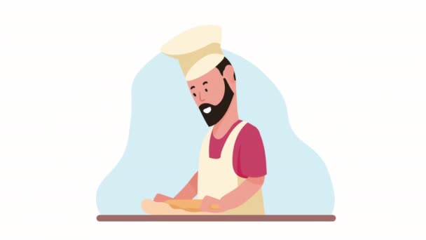 Άνθρωπος Μαγείρεμα Ψωμί Animation Χαρακτήρα Βίντεο Κινούμενα Σχέδια — Αρχείο Βίντεο
