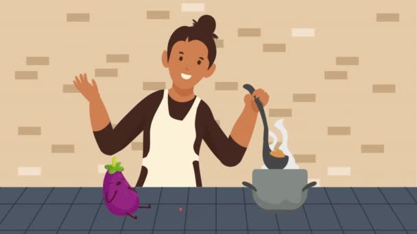 Kobieta Gotowanie Zupa Postać Animacja Wideo Animowane — Wideo stockowe