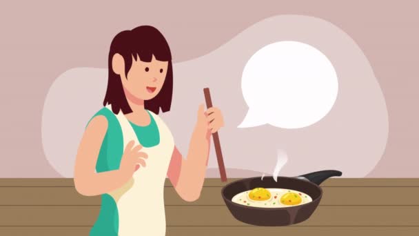Kvinna Matlagning Med Pan Karaktär Animation Video Animerad — Stockvideo