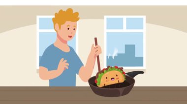 Pan karakteri animasyonlu adam yemekleri, 4k video animasyonu