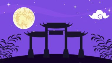 pagodas chuseok ve dolunay animasyonu, 4k video animasyonu