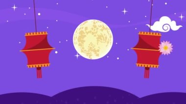 fenerler ve dolunay chuseok animasyonu, 4k video animasyonu