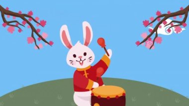 Ağaç dallı tavşan chuseok animasyonu, 4k video animasyonu
