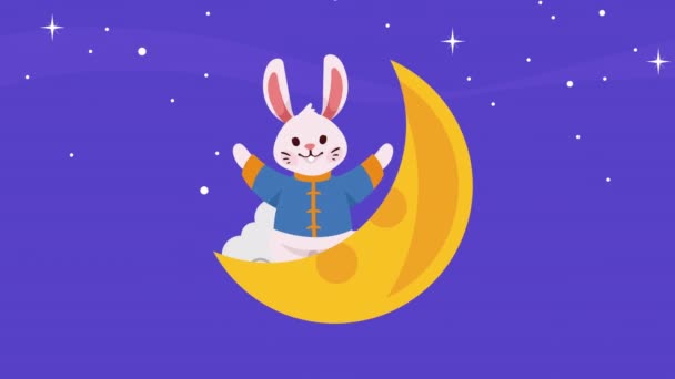 Coniglio Mezzaluna Animazione Chuseok Luna Video Animato — Video Stock