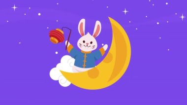 Hilal şeklindeki tavşan chuseok animasyonu, 4k video animasyonu