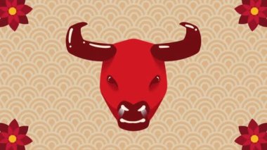 Boğa Çin Zodyak hayvan animasyonu, 4k video animasyonu