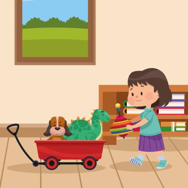 Küçük kız oyuncaklarla oynuyor karakter sahnesi