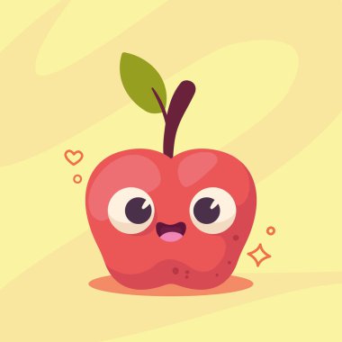 elma taze meyve kawaii karakteri