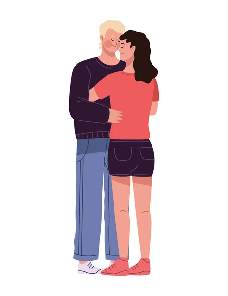 Pareja Abrazando Románticos Amantes Personajes — Archivo Imágenes Vectoriales