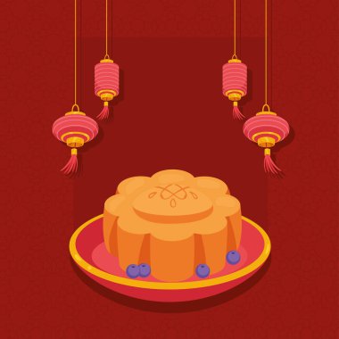 chinese moon cake and lanterns