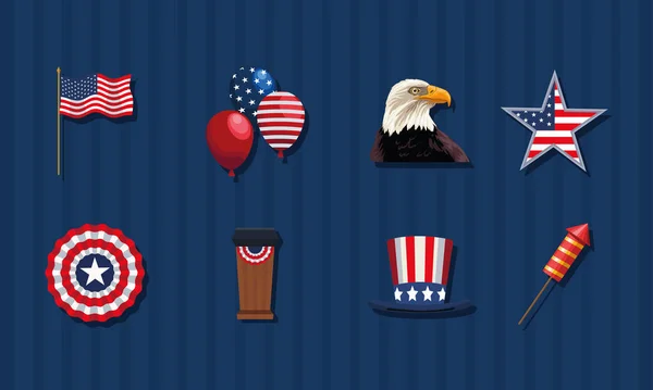 Eight Usa Flag Set Icons — Wektor stockowy