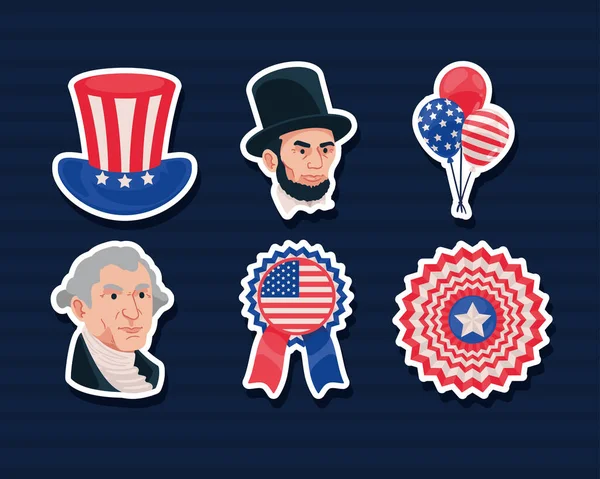 Six Presidents Day Set Icons — Stock Vector