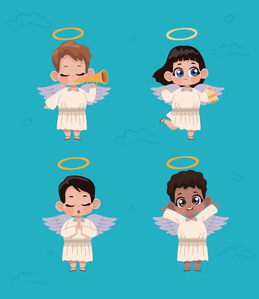 Four Cupid Angels Group Characters — 스톡 벡터