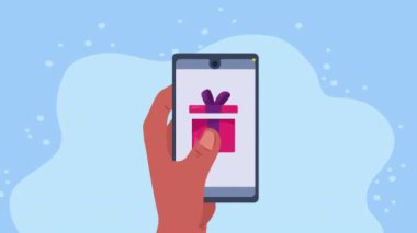 hand with smartphone and gift ,4k video animated