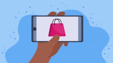 smartphone with shopping bag tech ,4k video animated