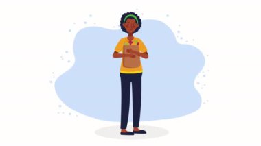 afro woman with groceries bag ,4k video animated
