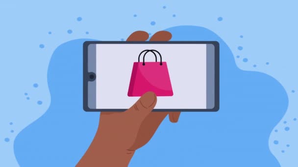 Smartphone Shopping Bag Tech Video Animated — Vídeos de Stock
