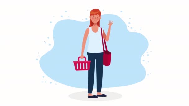 Woman Shopping Basket Character Animation Video Animated — Vídeo de Stock
