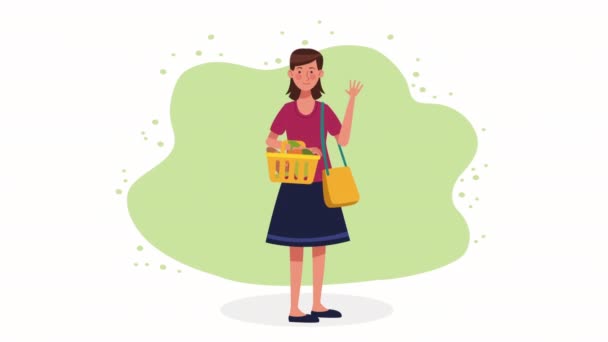 Female Shopping Basket Character Animation Video Animated — Stockvideo