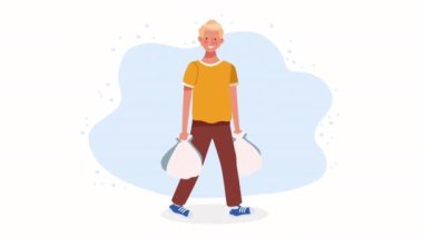 blond man with shopping bags ,4k video animated