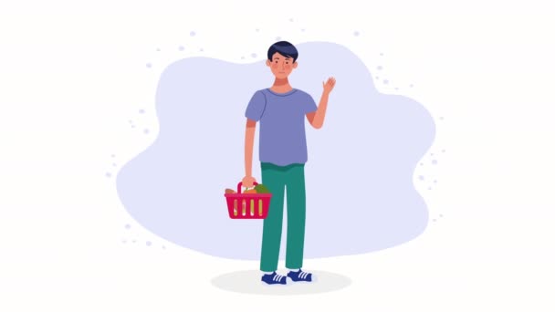 Male Shopping Basket Character Animation Video Animated — 비디오