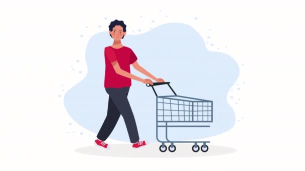 ショッピングカート市場のアニメーション4Kビデオアニメーションの男 — ストック動画