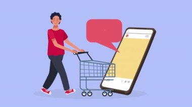 man with shopping cart market animation ,4k video animated