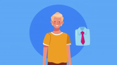 blond man with shopping icons ,4k video animated