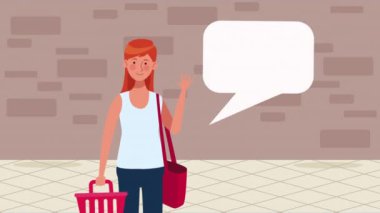 woman with shopping basket character animation ,4k video animated