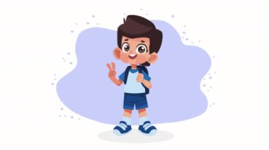 happy little student boy character ,4k video animated