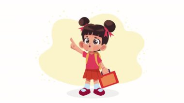 little student girl with lunchbox animation ,4k video animated