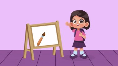 little student girl character animation ,4k video animated