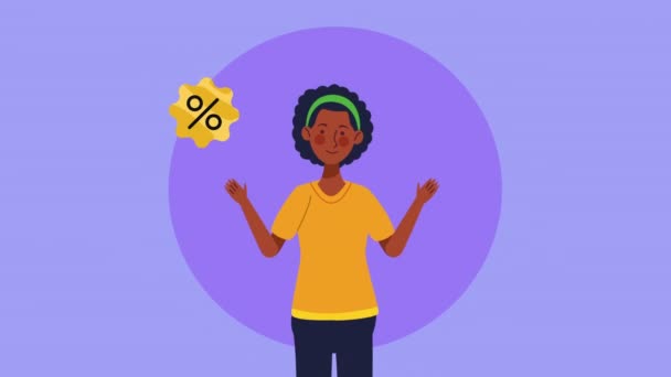 Afro Woman Commerce Icons Video Animated — Stok video