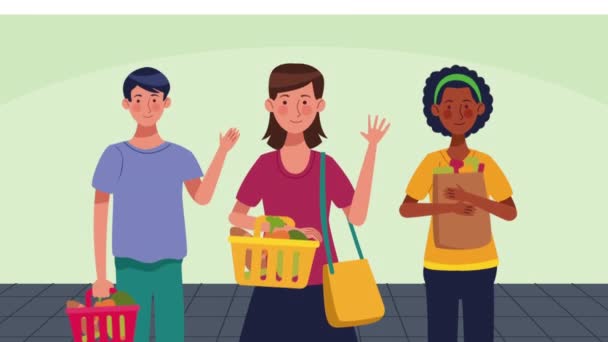 Persons Shopping Baskets Characters Video Animated — Wideo stockowe