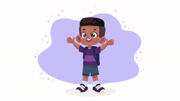 Afro Little Student Boy Character Video Animated — Wideo stockowe