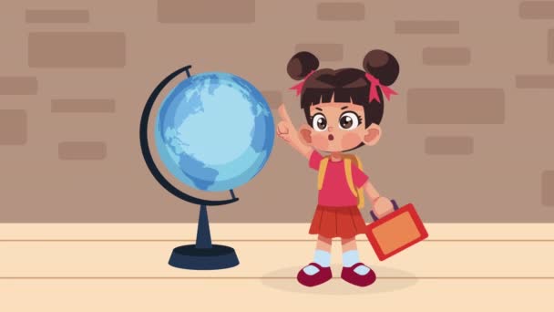 Little Student Girl Lunchbox Animation Video Animated — Wideo stockowe