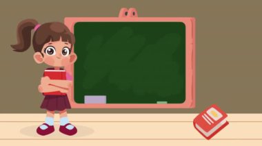 little student girl with books animation ,4k video animated