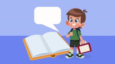 little student boy with book character ,4k video animated