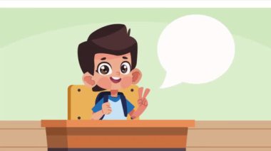 little student boy in desk character ,4k video animated