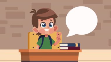 little student boy in desk character ,4k video animated